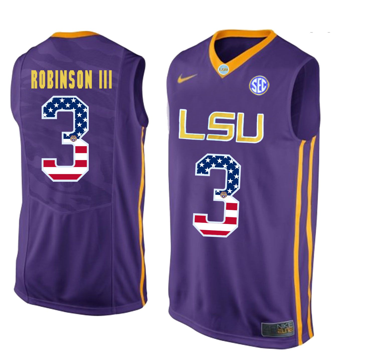 Men LSU Tigers #3 Robinson iii Purple Flag Customized NCAA Jerseys->customized ncaa jersey->Custom Jersey